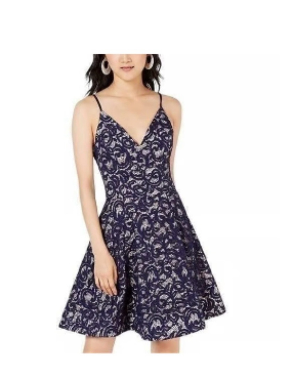 NWT Sequin Hearts Navy Lace Midi Dress with Cream Underlay